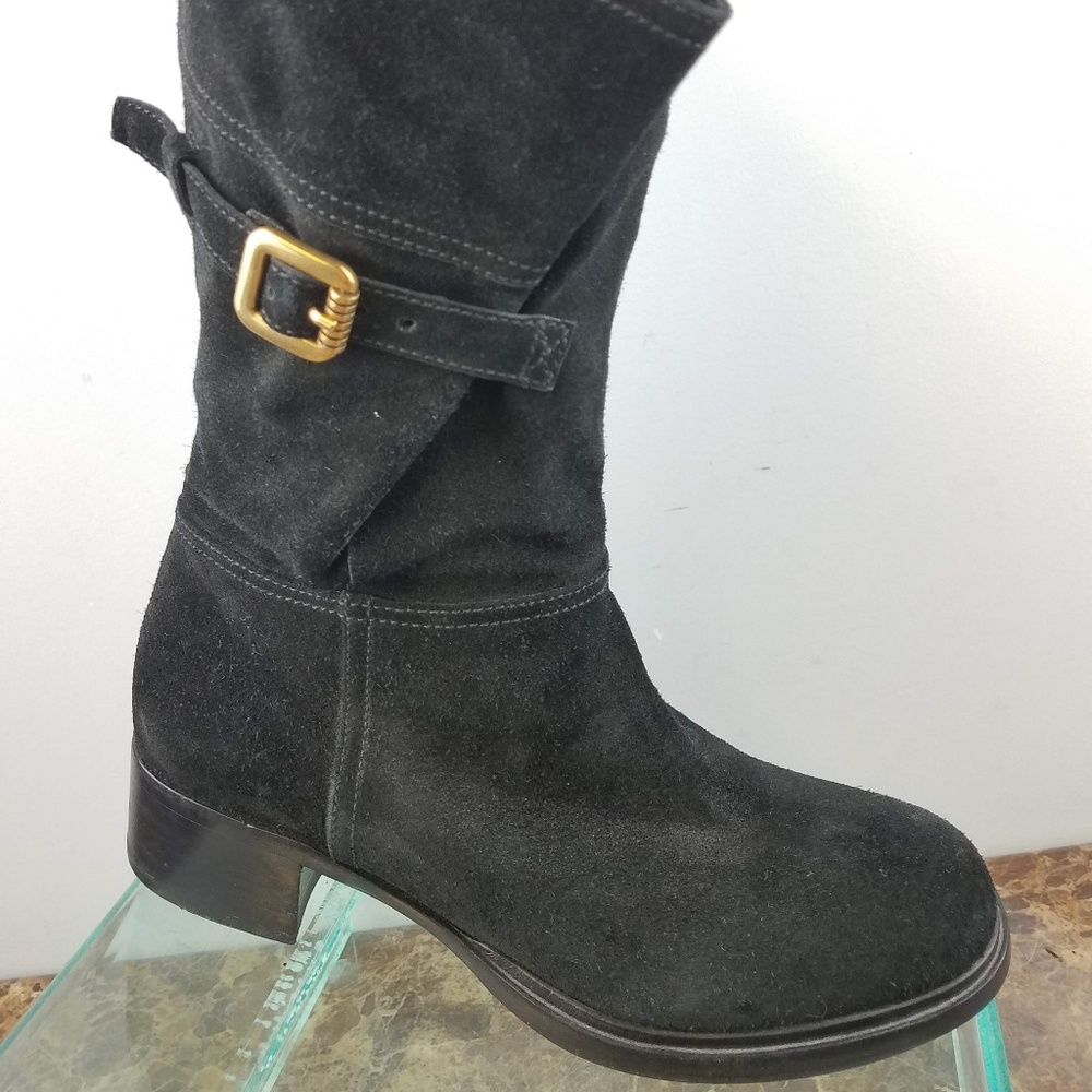 Prada Black Suede Leather Buckle Italy Boots 5.5